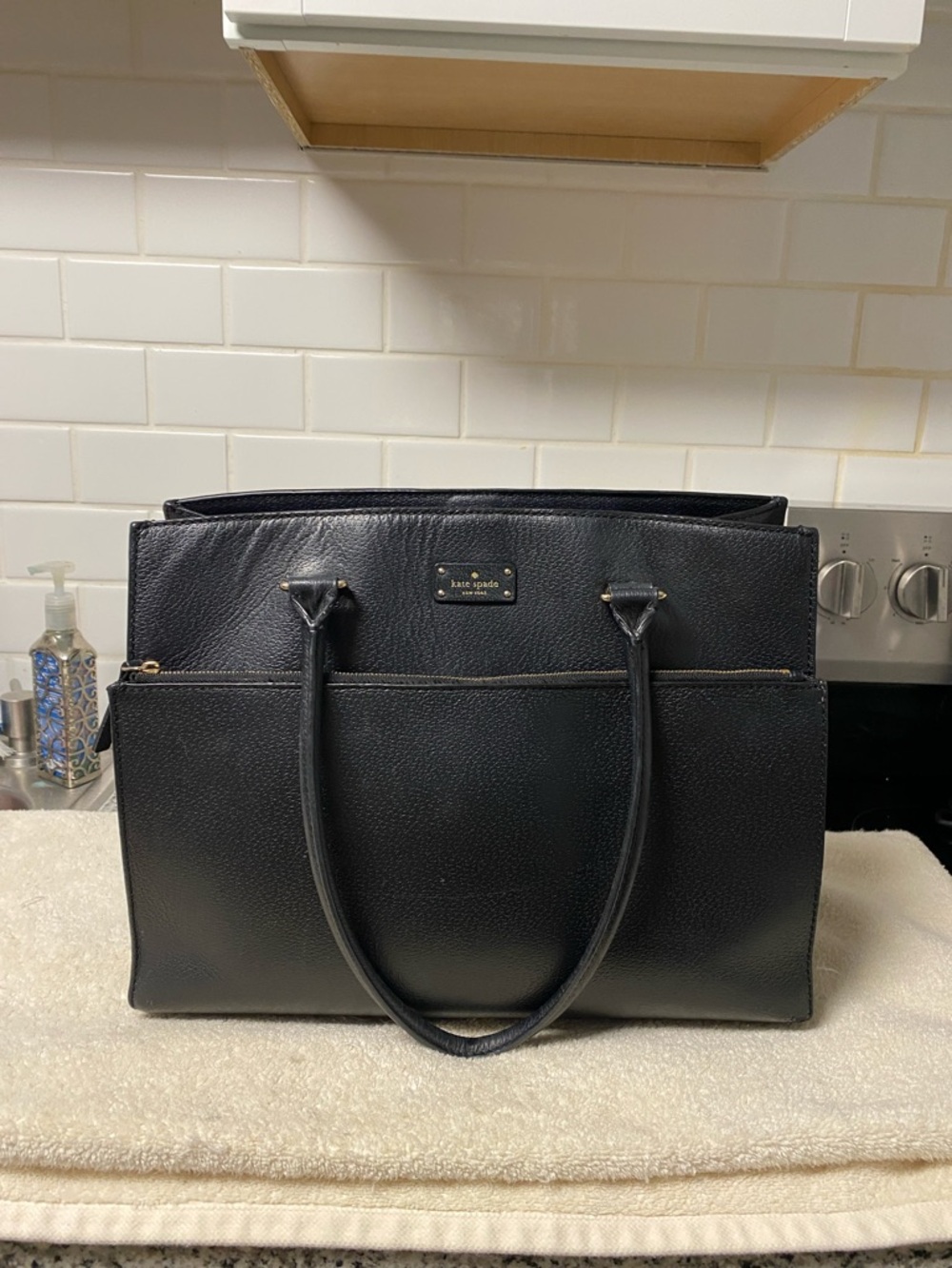 kate spade Black Pebbled Leather Structured Tote